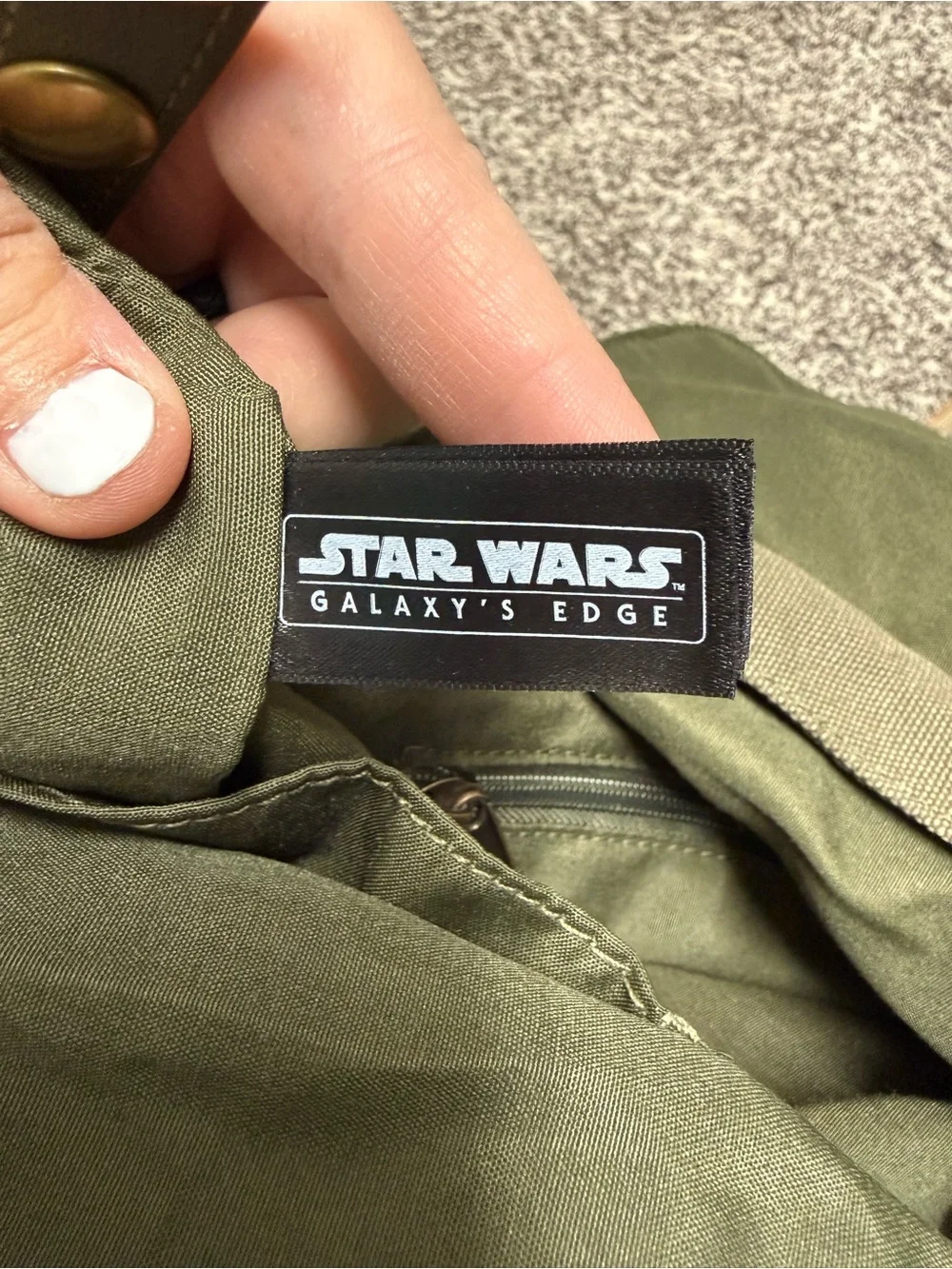 Disney Star Wars Olive Green Canvas Backpack with Patch Details NWT